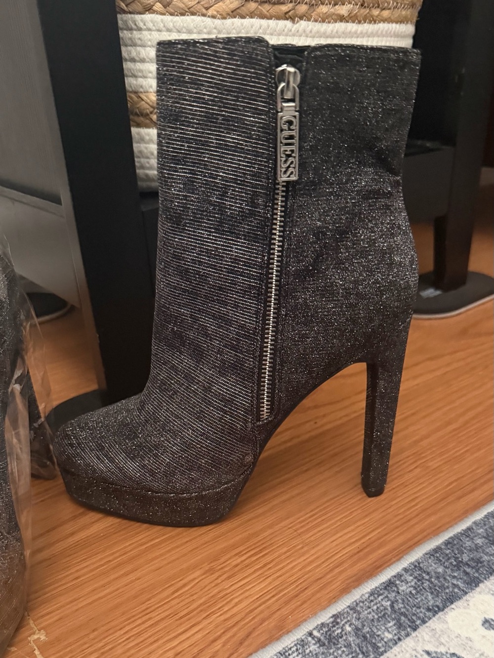 Guess Glitter Sock Heeled Boots - Black NWOT